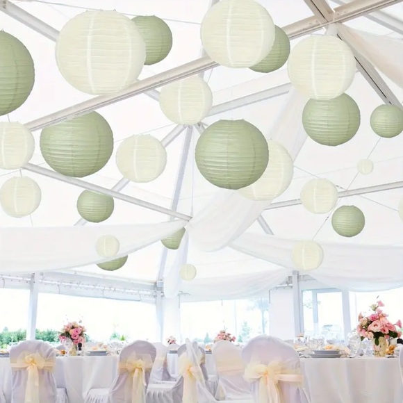 Elegant Cream and Green Paper Lantern Set 20pc 3 sizes 
New decor party gather - Picture 7 of 8